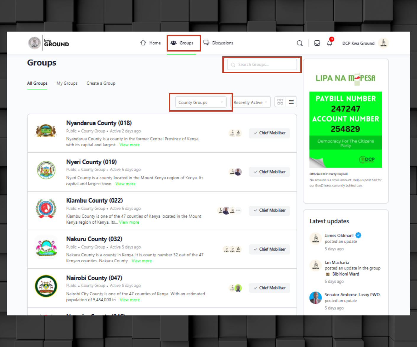How to find a group on DCP Kwa Ground