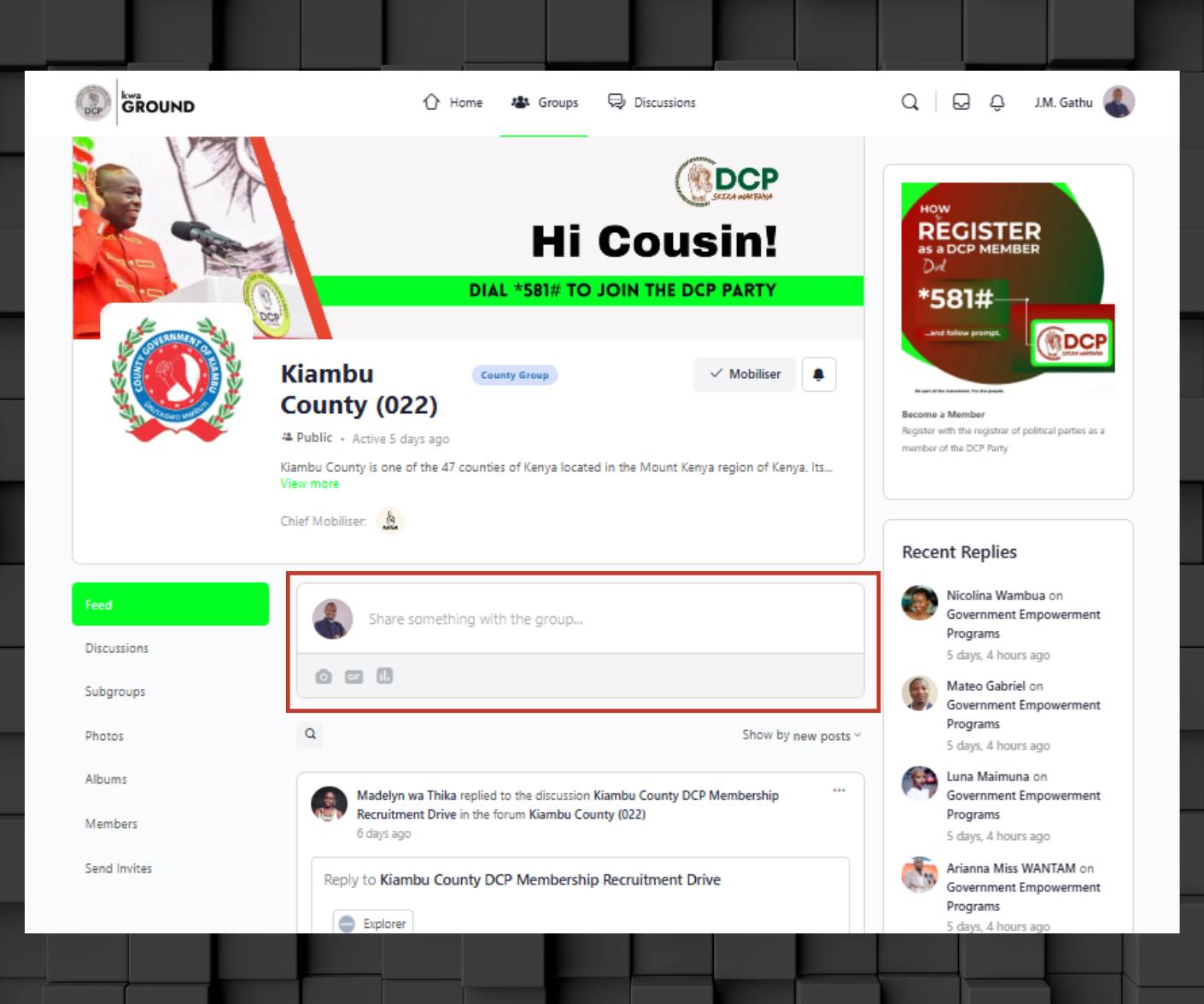 How to post in a group on DCP Kwa Ground