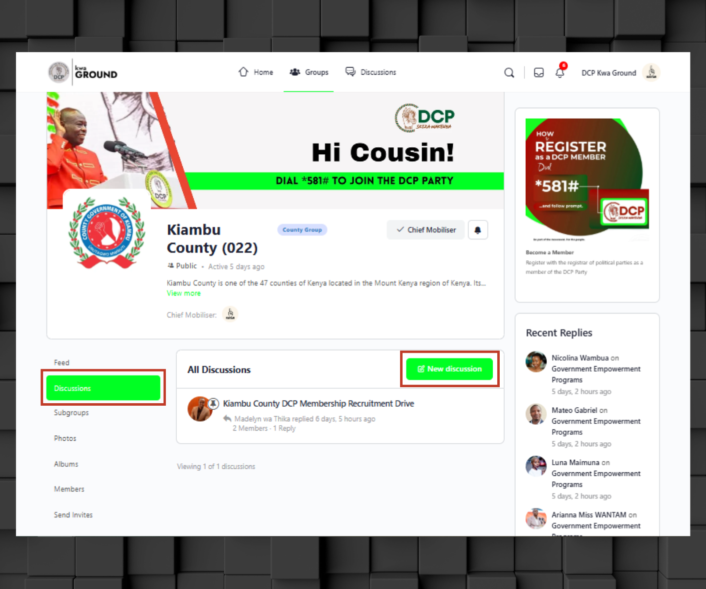 How to start new discussions on DCP Kwa Ground